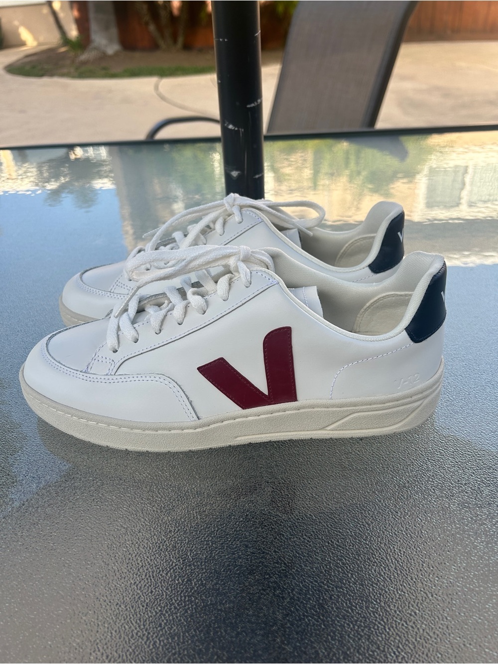 Veja V-12 Red Maroon V Blue Heel Tab Sneaker Leather Casual - Picture 4 of 8